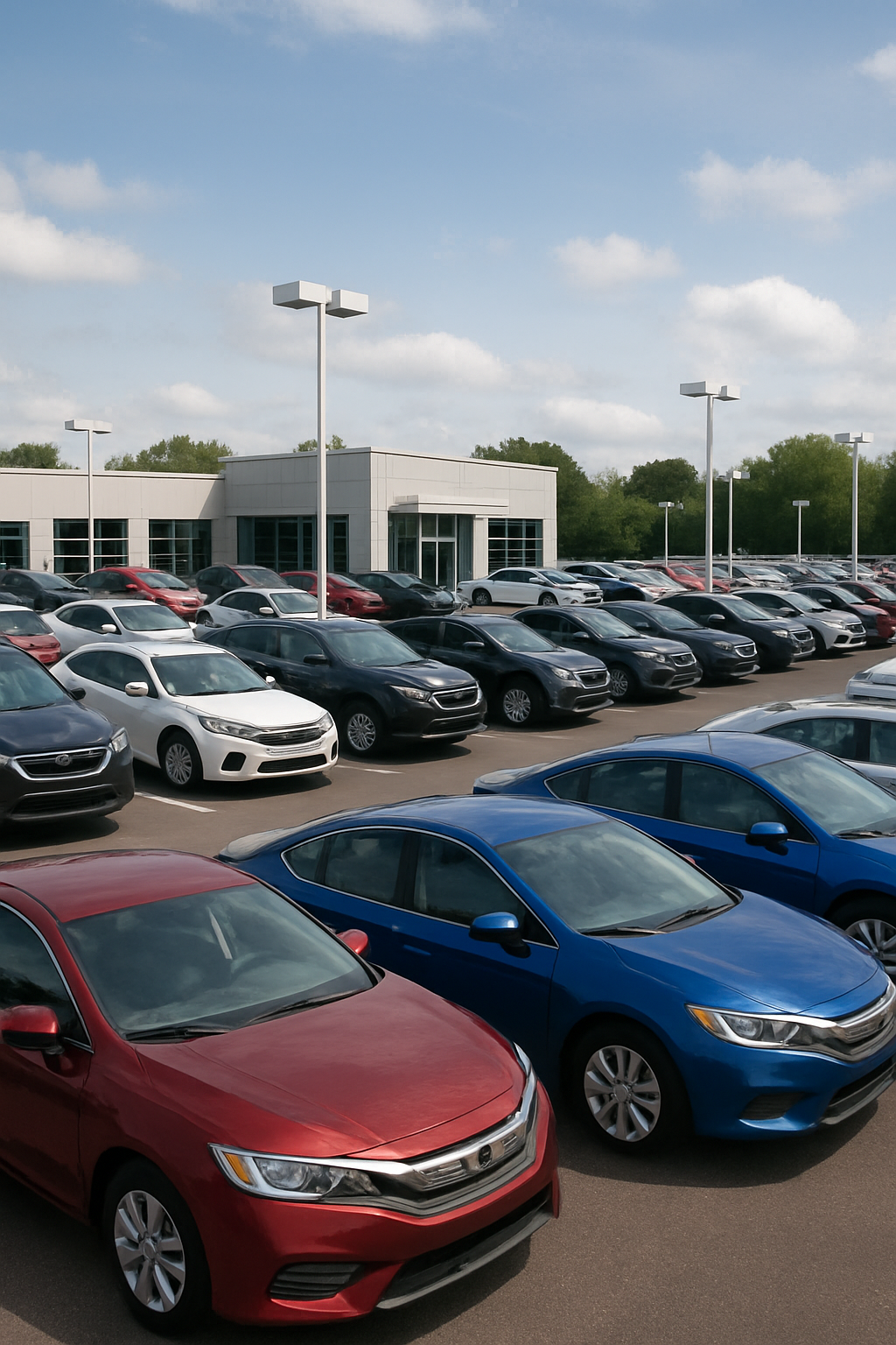 a full car dealer lot but make it look normal not cram packed-1